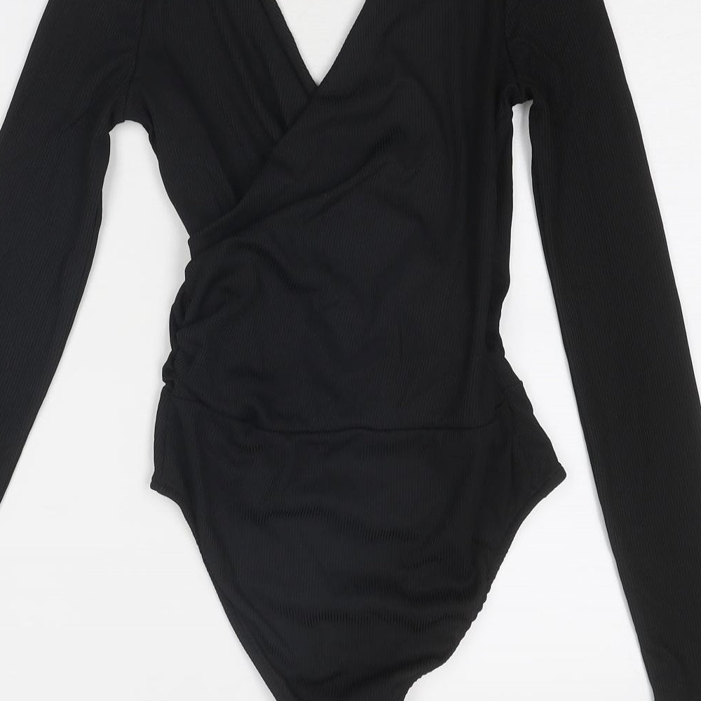 Topshop Womens Black Polyester Bodysuit One-Piece Size 8 Snap - Wrap Style