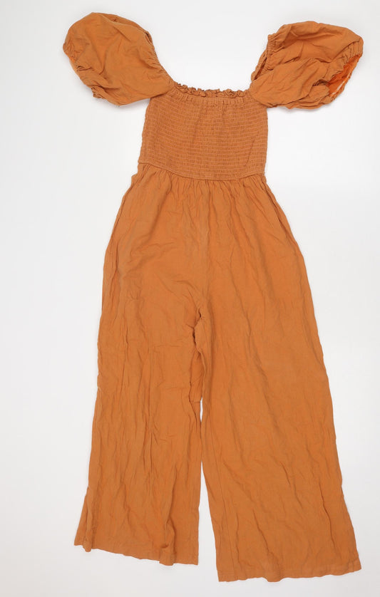 Nasty Gal Womens Orange Polyester Jumpsuit One-Piece Size 8 Pullover - Shirred Top