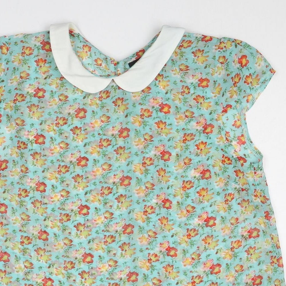 New Look Womens Multicoloured Floral Polyester Basic T-Shirt Size 10 Collared