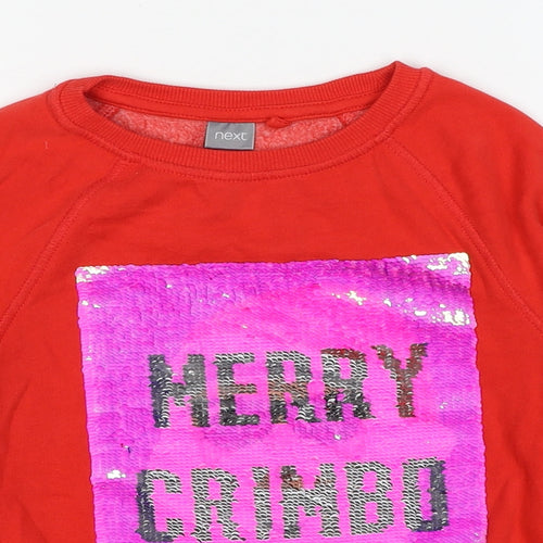 NEXT Girls Red Cotton Pullover Sweatshirt Size 8 Years Pullover - Merry Crimbo