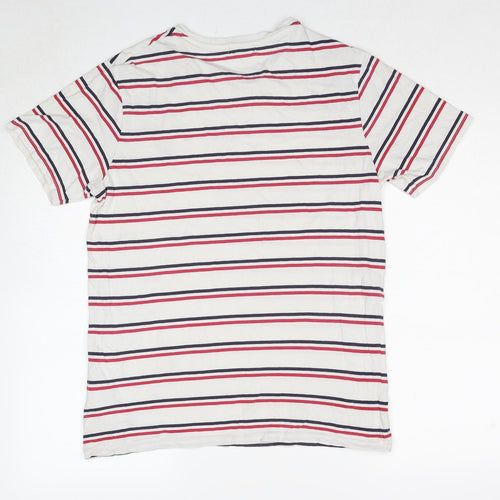 Topman Mens White Striped Cotton T-Shirt Size M Round Neck