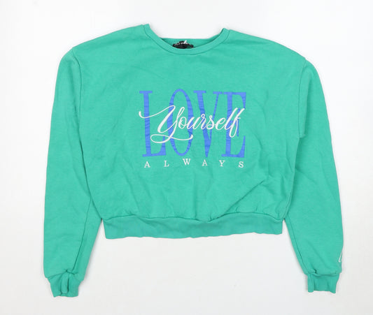 New Look Girls Green Cotton Pullover Sweatshirt Size 14-15 Years Pullover - Love Yourself
