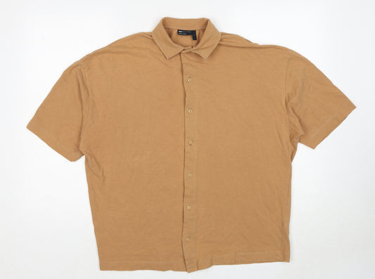 ASOS Mens Brown Cotton Button-Up Size S Collared Button