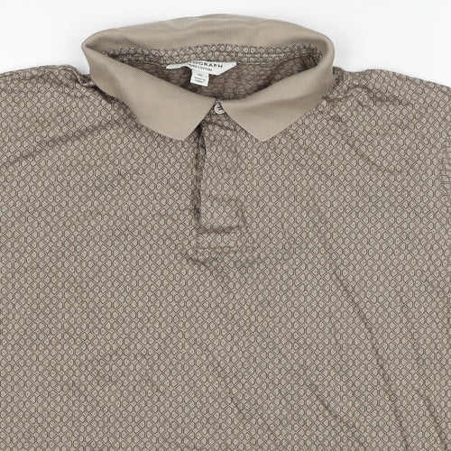 Autograph Mens Beige Geometric Cotton Polo Size XL Collared Pullover