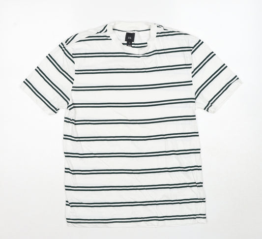 River Island Mens White Striped Cotton T-Shirt Size S Round Neck