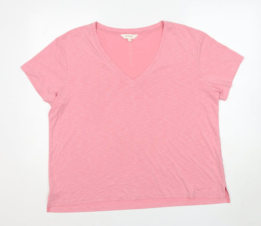 Marks and Spencer Womens Pink Modal Basic T-Shirt Size 20 V-Neck