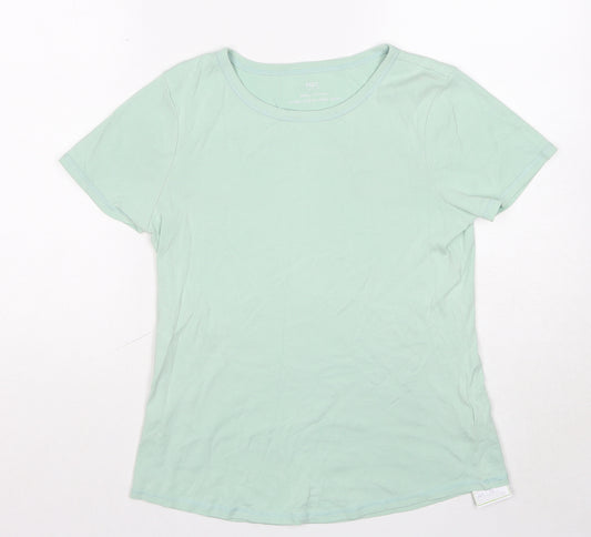 Marks and Spencer Womens Green Cotton Basic T-Shirt Size 14 Crew Neck