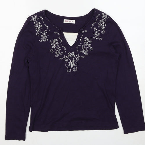 Bonmarché Womens Purple Cotton Basic T-Shirt Size S V-Neck