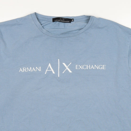 Armani Exchange Mens Blue Cotton T-Shirt Size 2XL Round Neck