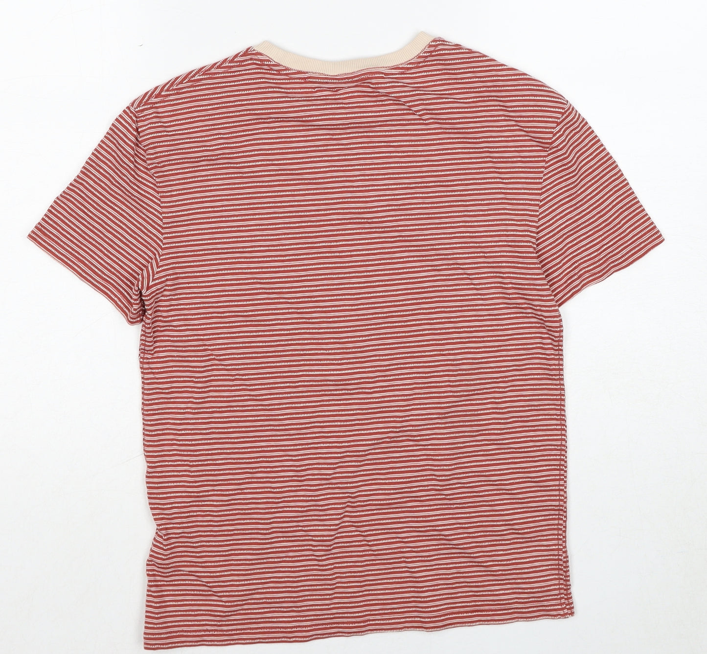 Marks and Spencer Boys Red Striped Cotton Basic T-Shirt Size 9-10 Years Round Neck Pullover