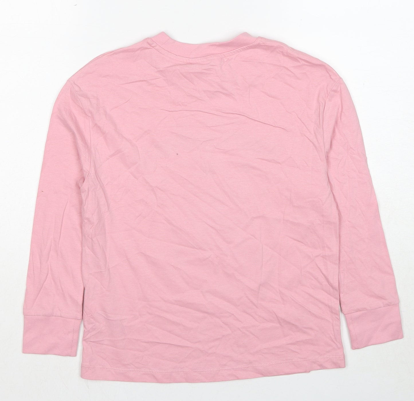 Marks and Spencer Girls Pink Cotton Basic T-Shirt Size 10-11 Years Round Neck Pullover - All Aboard The Disco Express Santa Claus