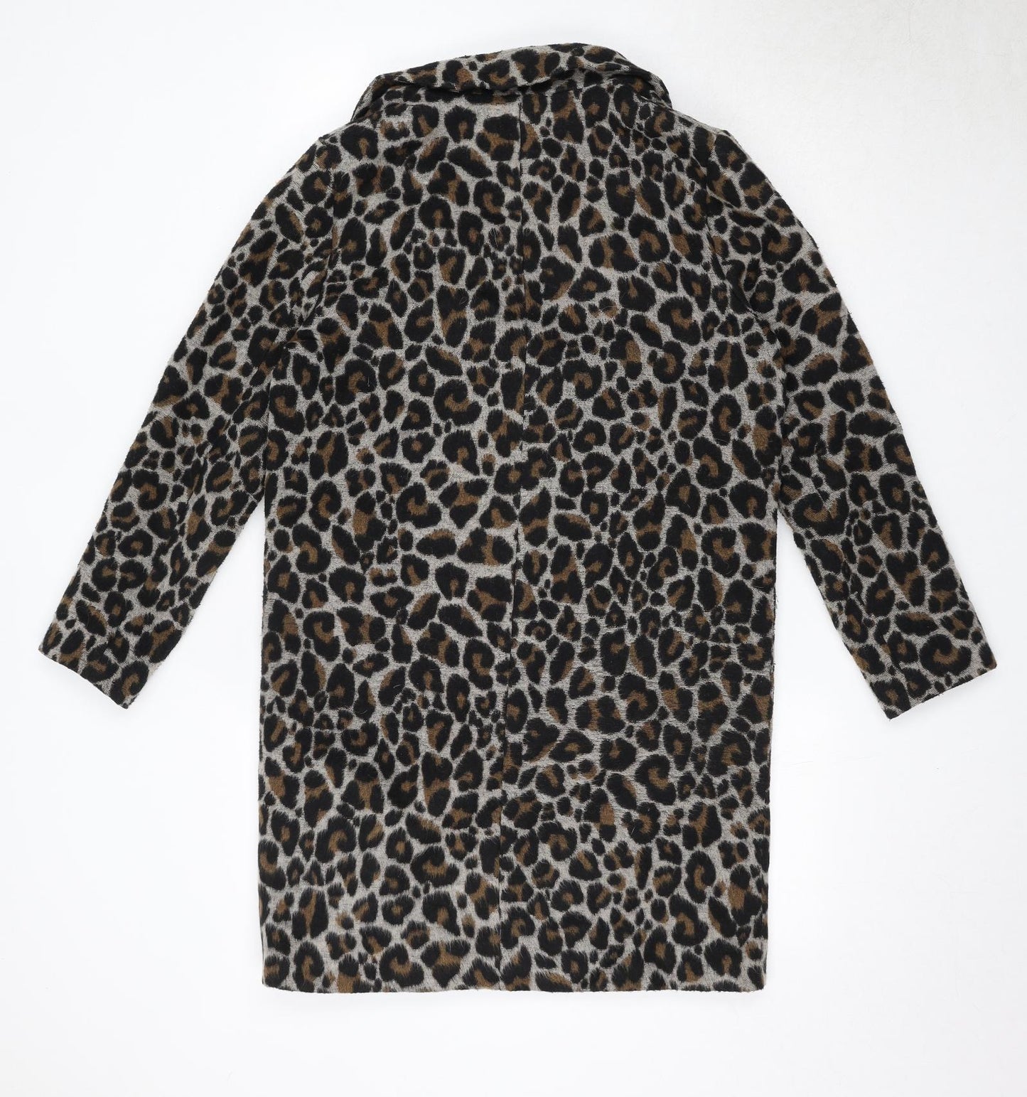 Topshop Womens Black Animal Print Overcoat Coat Size 10 Snap - Leopard Print