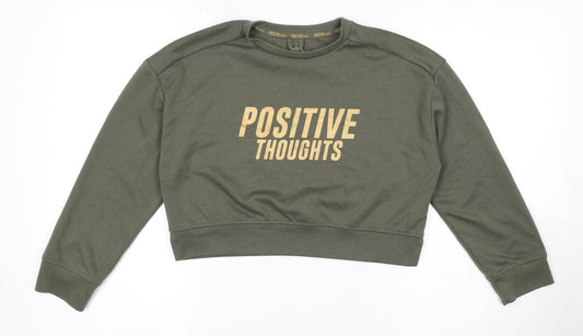 Zara Girls Green Polyester Pullover Sweatshirt Size 11-12 Years Pullover - Positive Thoughts