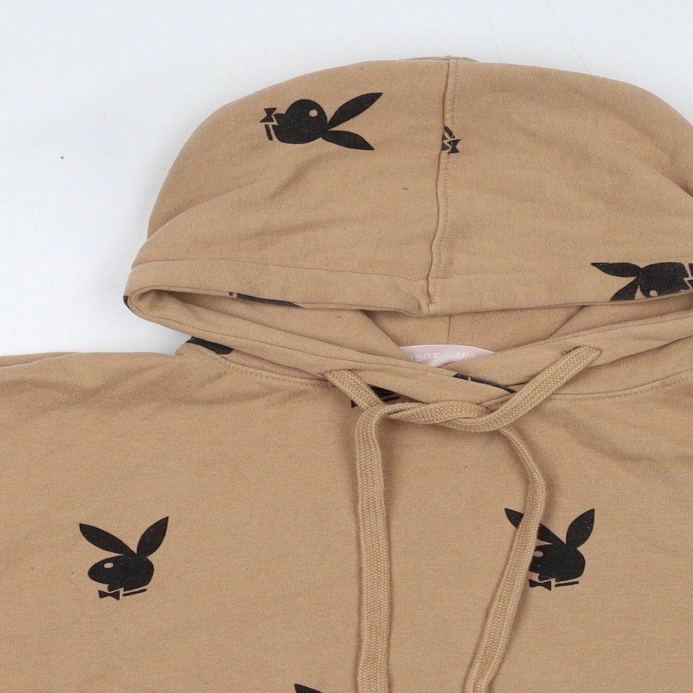 Missguided Womens Beige Geometric Cotton Pullover Hoodie Size 10 - Cropped, Playboy Bunny