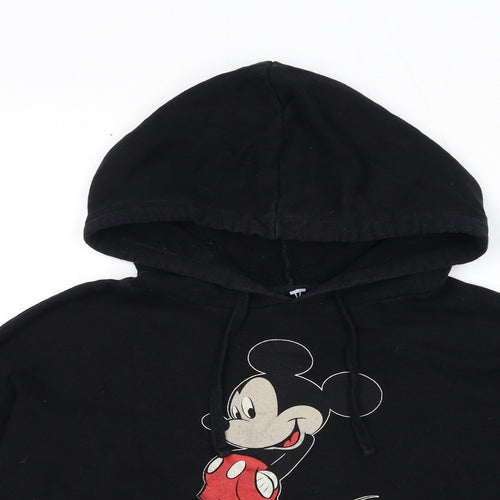 Pull&Bear Womens Black Cotton Pullover Hoodie Size M - Mickey Mouse, Cropped