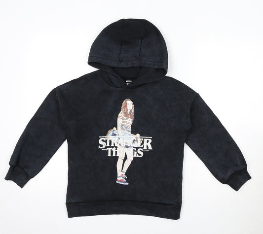 Marks and Spencer Girls Black Polyester Pullover Hoodie Size 7-8 Years Pullover - Stranger Things