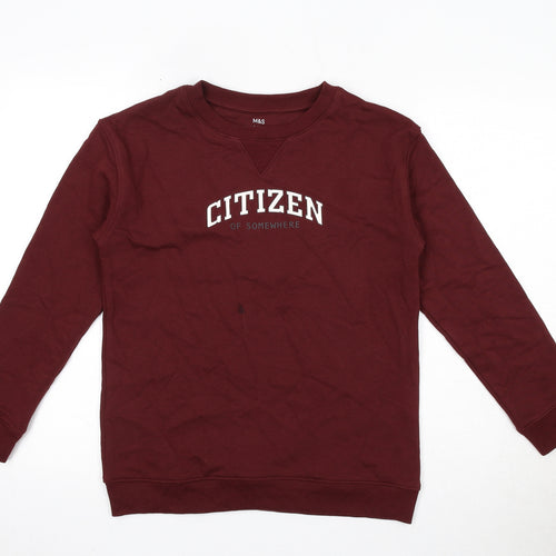 Marks and Spencer Boys Red Cotton Pullover Sweatshirt Size 11-12 Years - Citizen Of Somewhere