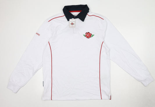 Authentic Originals Mens White Cotton Polo Size M Collared Pullover - England Rugby