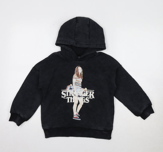 Marks and Spencer Girls Black Polyester Pullover Hoodie Size 6-7 Years Pullover - Stranger Things