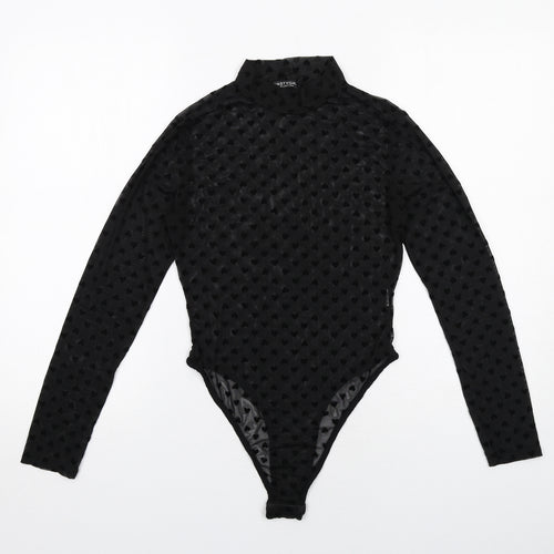 Nasty Gal Womens Black Polka Dot Polyester Bodysuit One-Piece Size 12 Snap