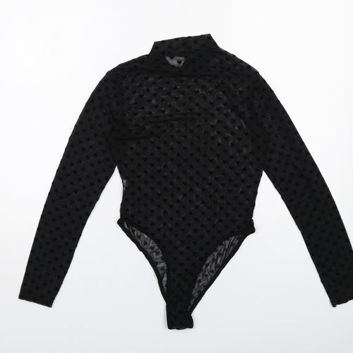 Nasty Gal Womens Black Polka Dot Polyester Bodysuit One-Piece Size 12 Snap