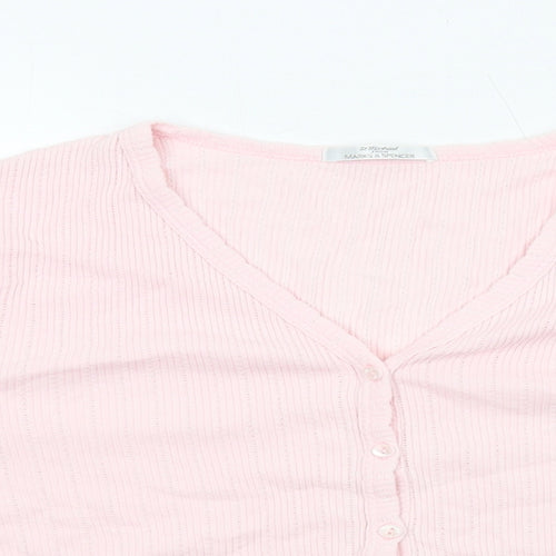 Marks and Spencer Womens Pink V-Neck Cotton Cardigan Jumper Size 12