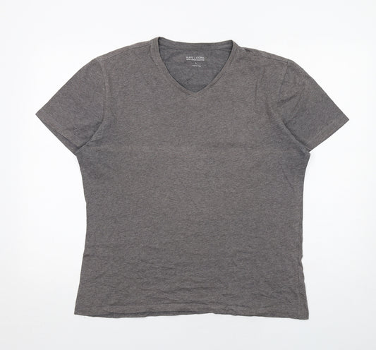 Slate & Stone Mens Grey Cotton T-Shirt Size L V-Neck