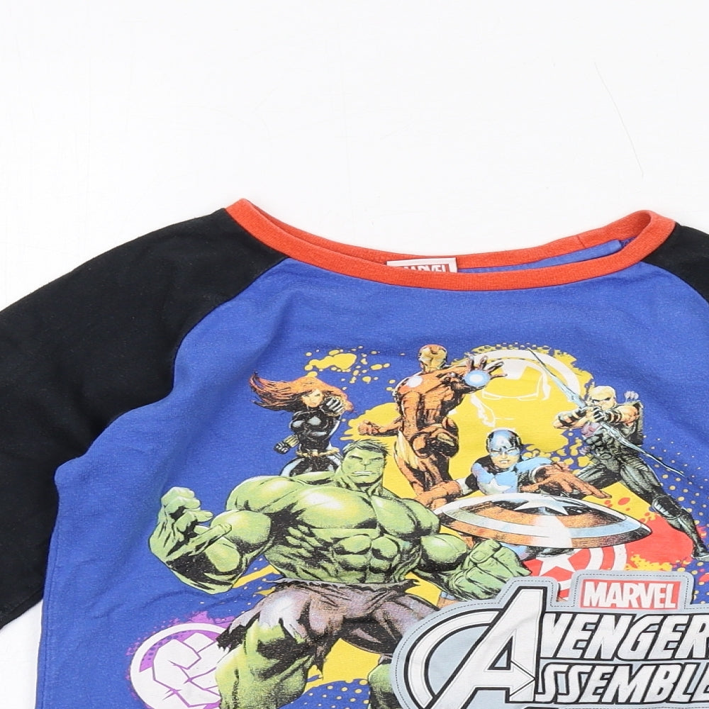 Marvel Boys Blue Cotton Basic T-Shirt Size 7-8 Years Round Neck Pullover - Avengers