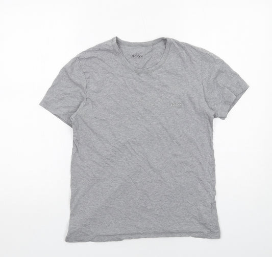 HUGO BOSS Mens Grey Cotton T-Shirt Size S Round Neck
