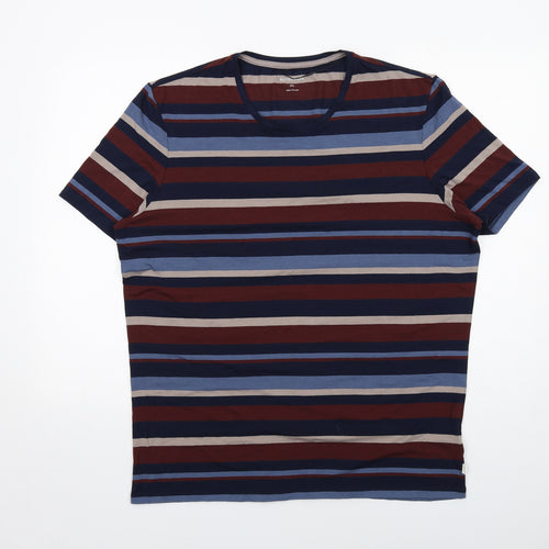 Marks and Spencer Mens Multicoloured Striped Cotton T-Shirt Size 2XL Round Neck