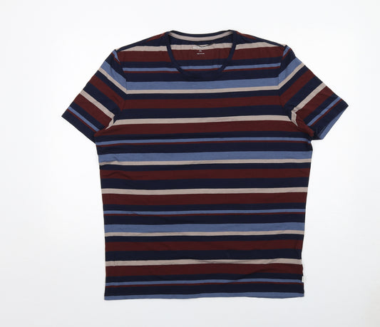 Marks and Spencer Mens Multicoloured Striped Cotton T-Shirt Size 2XL Round Neck