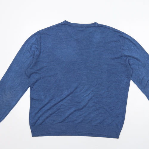 Debenhams Mens Blue V-Neck Acrylic Pullover Jumper Size XL Long Sleeve