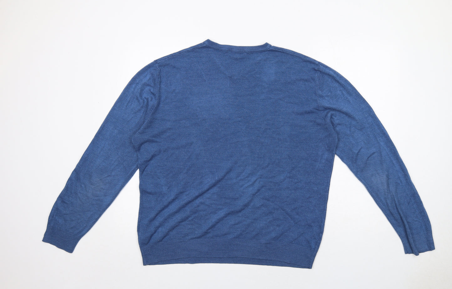 Debenhams Mens Blue V-Neck Acrylic Pullover Jumper Size XL Long Sleeve