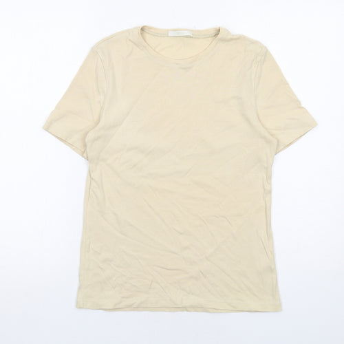 Marks and Spencer Womens Beige Cotton Basic T-Shirt Size 12 Round Neck