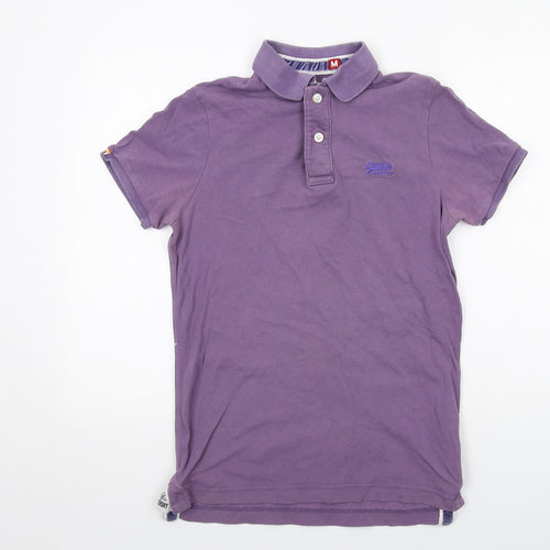 Superdry Mens Purple Cotton Polo Size M Collared Button