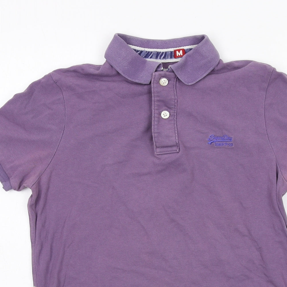 Superdry Mens Purple Cotton Polo Size M Collared Button
