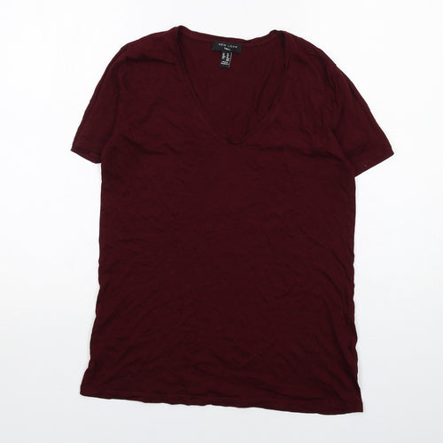 New Look Womens Purple Cotton Basic T-Shirt Size 14 V-Neck