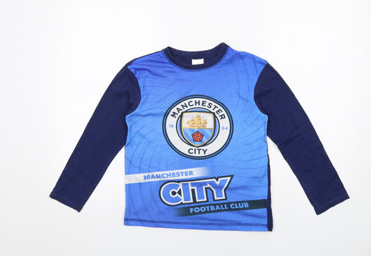Manchester City FC Boys Blue Polyester Basic T-Shirt Size 9-10 Years Round Neck Pullover