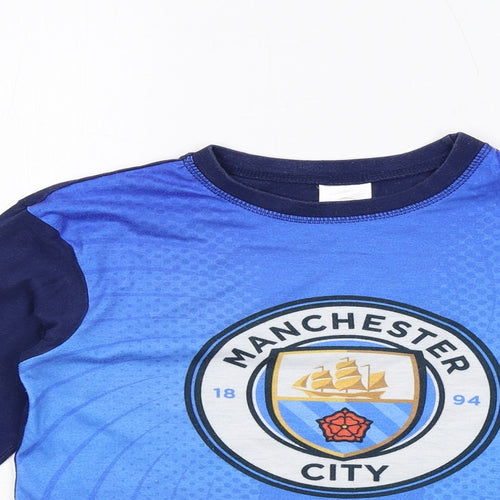 Manchester City FC Boys Blue Polyester Basic T-Shirt Size 9-10 Years Round Neck Pullover
