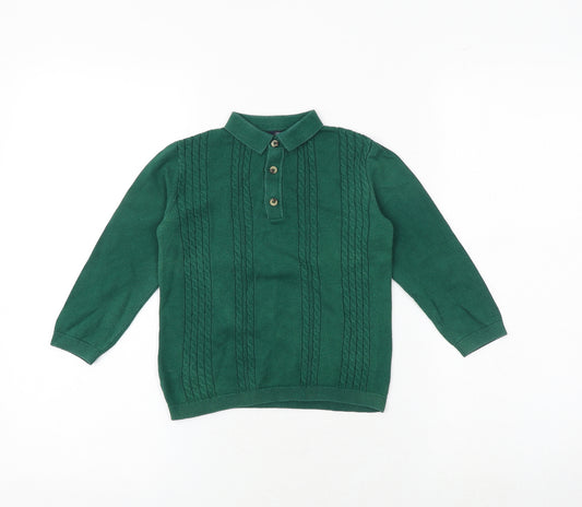 NEXT Boys Green Collared 100% Cotton Pullover Jumper Size 2-3 Years Button