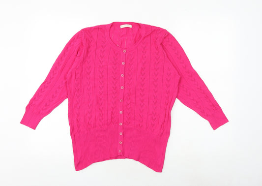 Marks and Spencer Womens Pink Round Neck Geometric Viscose Cardigan Jumper Size 18