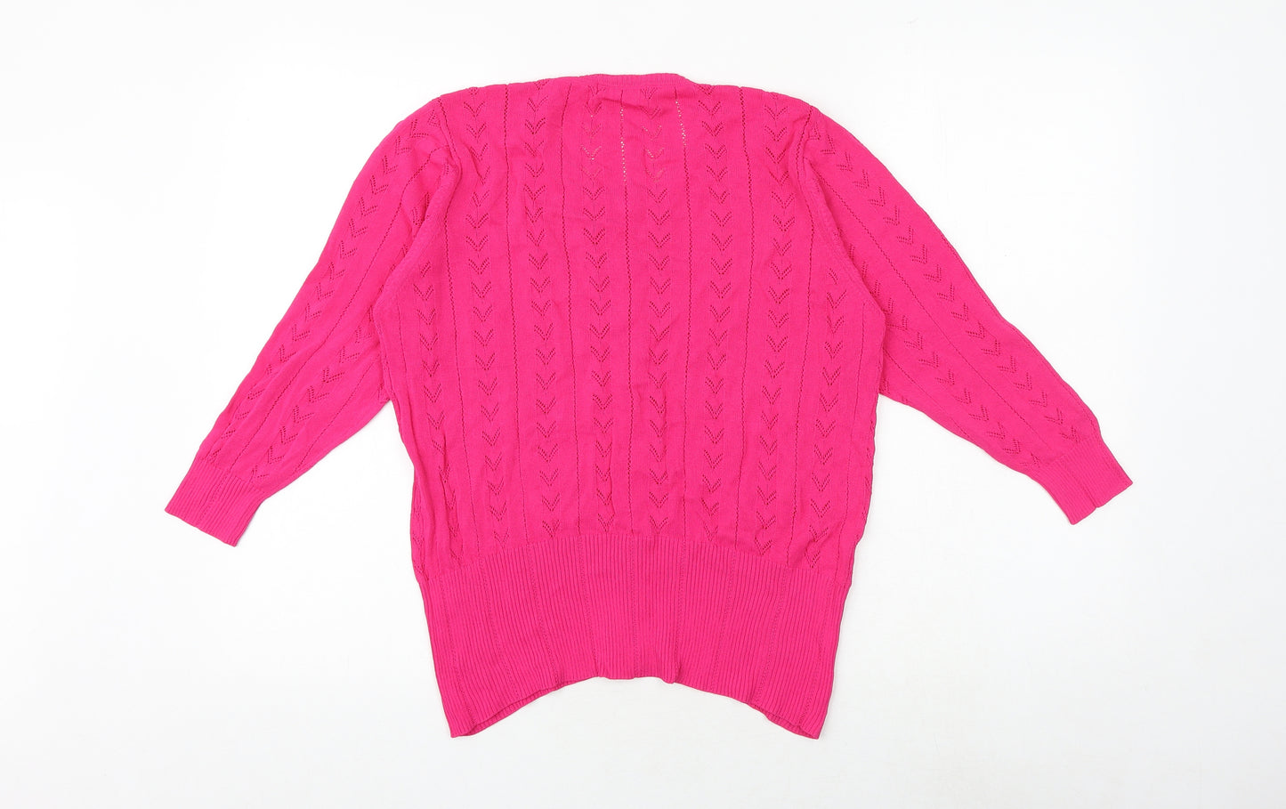 Marks and Spencer Womens Pink Round Neck Geometric Viscose Cardigan Jumper Size 18