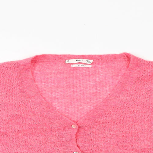 Mango Womens Pink V-Neck Polyester Cardigan Jumper Size M