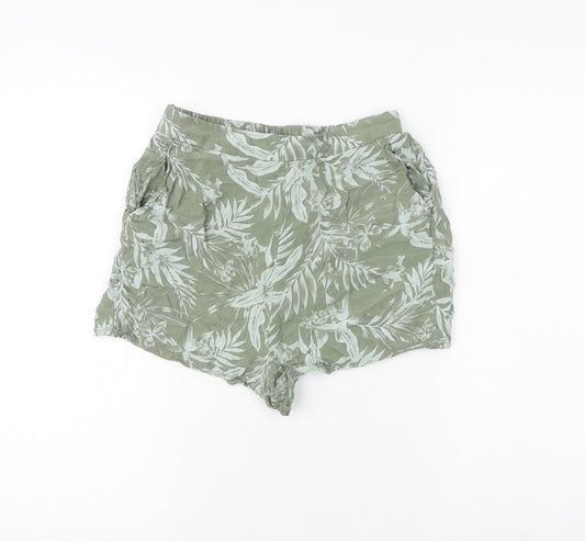 New Look Womens Green Geometric Viscose Basic Shorts Size 8 Regular - Palm Print