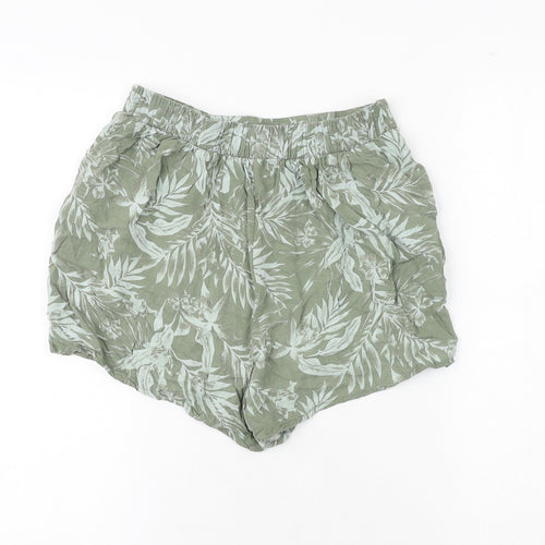 New Look Womens Green Geometric Viscose Basic Shorts Size 8 Regular - Palm Print