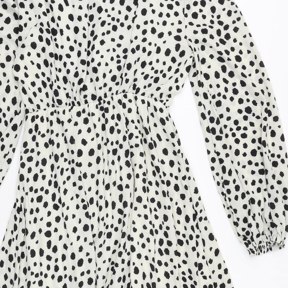 Nasty Gal Womens Beige Animal Print Polyester A-Line Size S V-Neck Pullover - Wrap Style