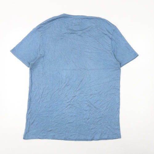 Zara Mens Blue Viscose T-Shirt Size XL Round Neck