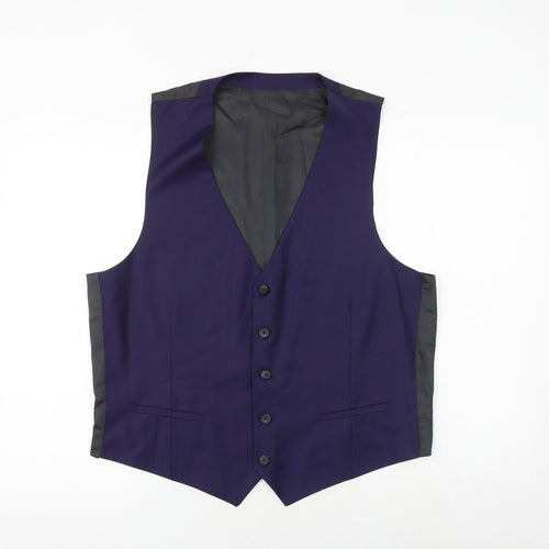 River Island Mens Purple Wool Jacket Suit Waistcoat Size XL Regular