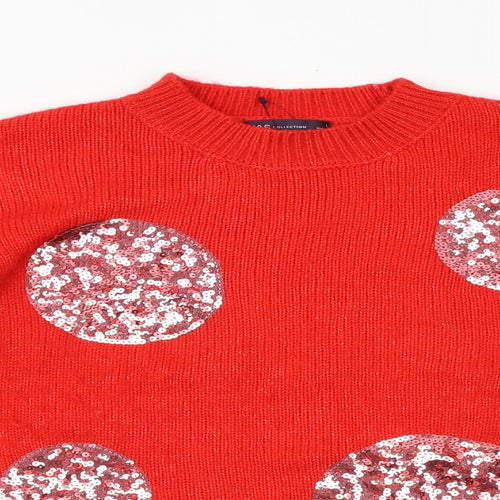 Marks and Spencer Womens Red Round Neck Geometric Acrylic Pullover Jumper Size L