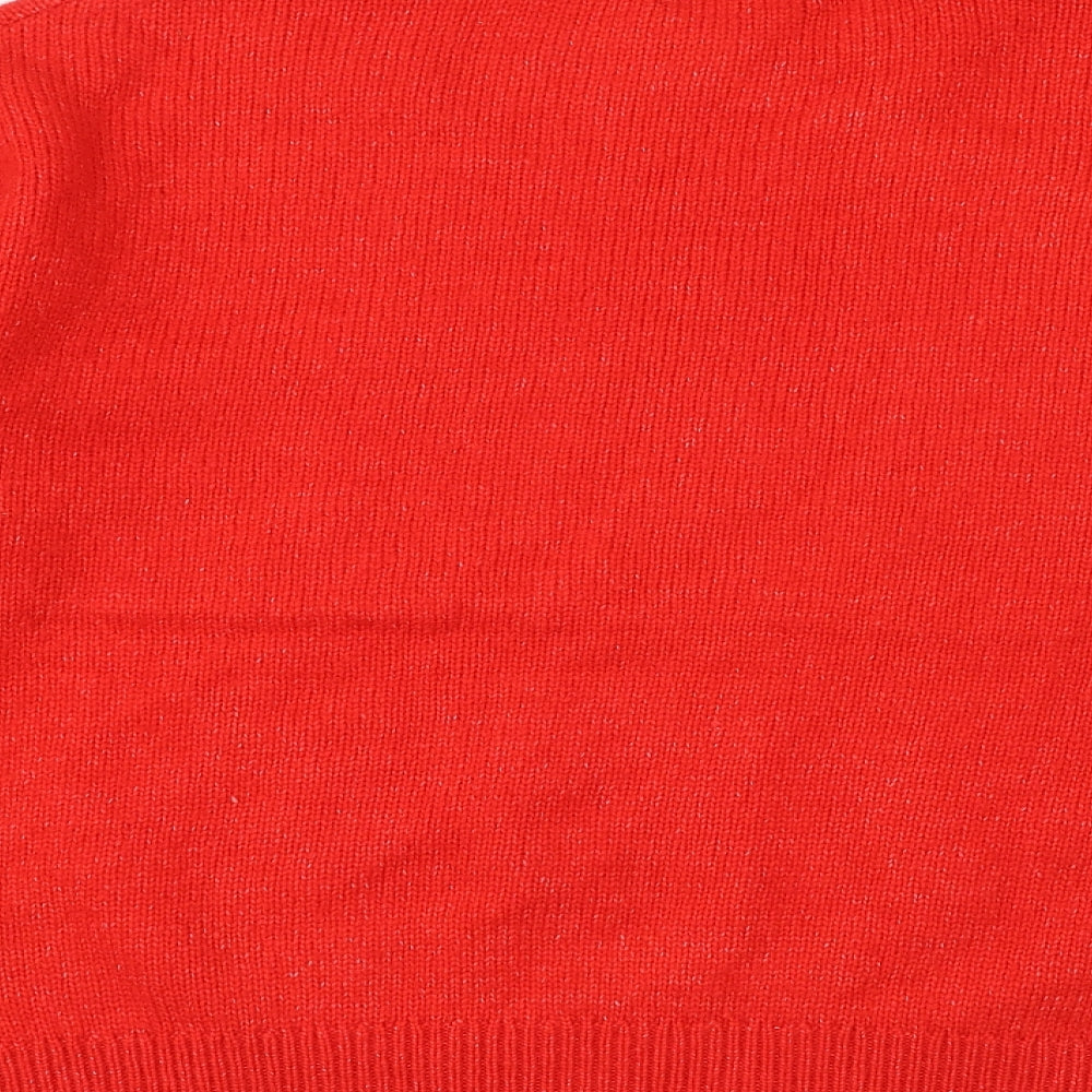 Marks and Spencer Womens Red Round Neck Geometric Acrylic Pullover Jumper Size L
